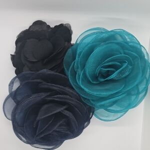 Elegant Black and Teal Floral Hair Clips